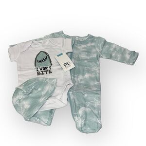 PL Baby Shark Sleeper, Onesie and Hat in Marble Green for NewBorn